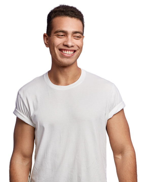young man smiling looking to the side