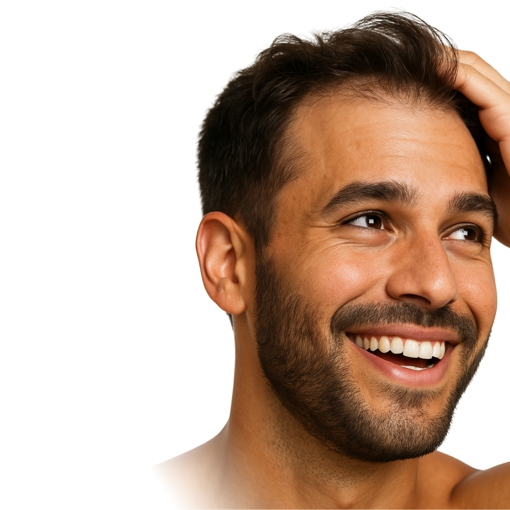 Man brushing his hands through his hair