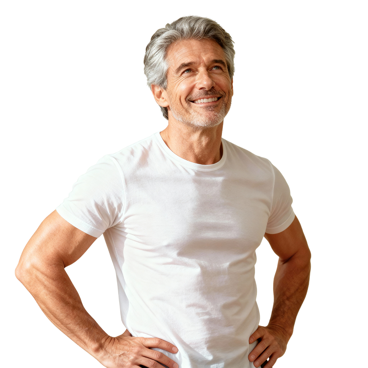 fit confident man looking up